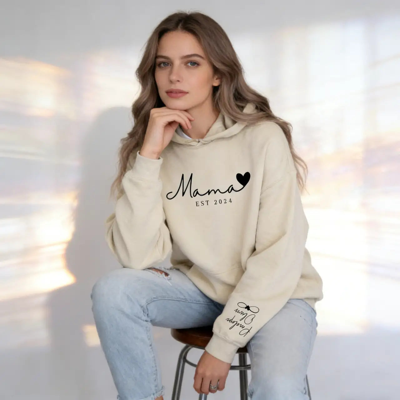 Custom Mama Est Hoodie - Personalized with Kids Names on Sleeve for Mom - Mother's Day Gift
