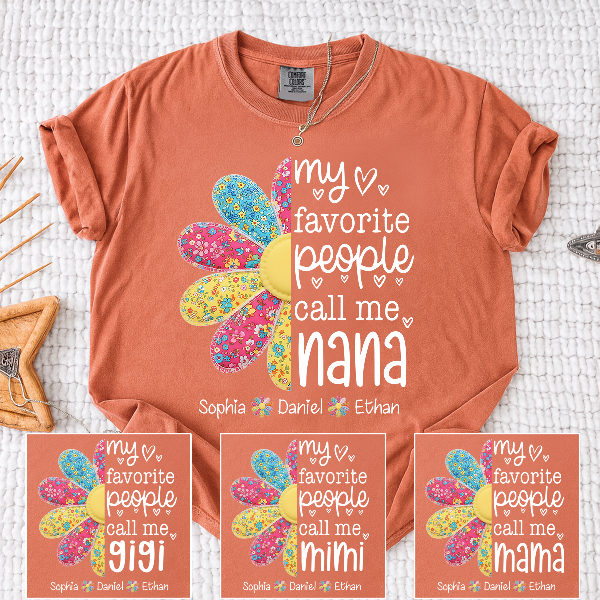 Custom My Favorite People Call Me Nana T-Shirt – Personalized Floral Design with Custom Kids Names, Grandma Gift