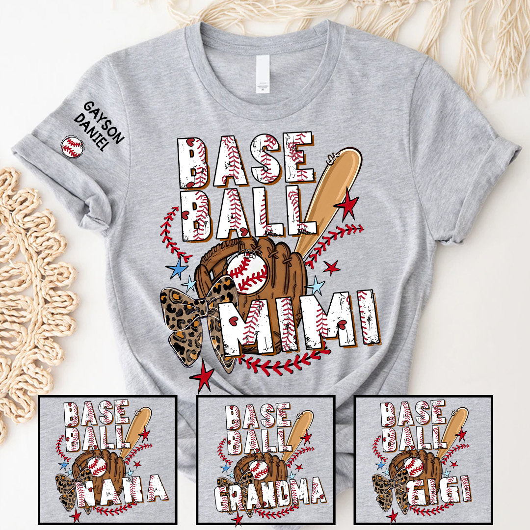 Custom Baseball Mimi Game Day T-Shirt – Personalized Grandma and Grandkids Names, Sporty Gift for Mimi