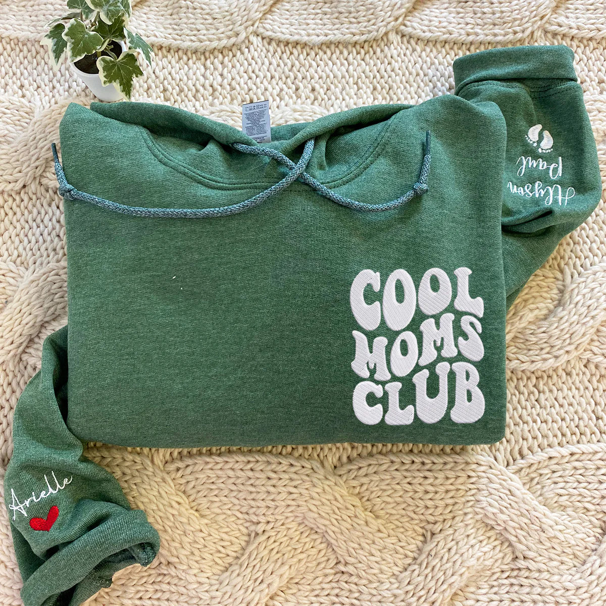 Custom Cool Mom Club Sweatshirt or Hoodie with Embroidered Kids Names on Sleeve