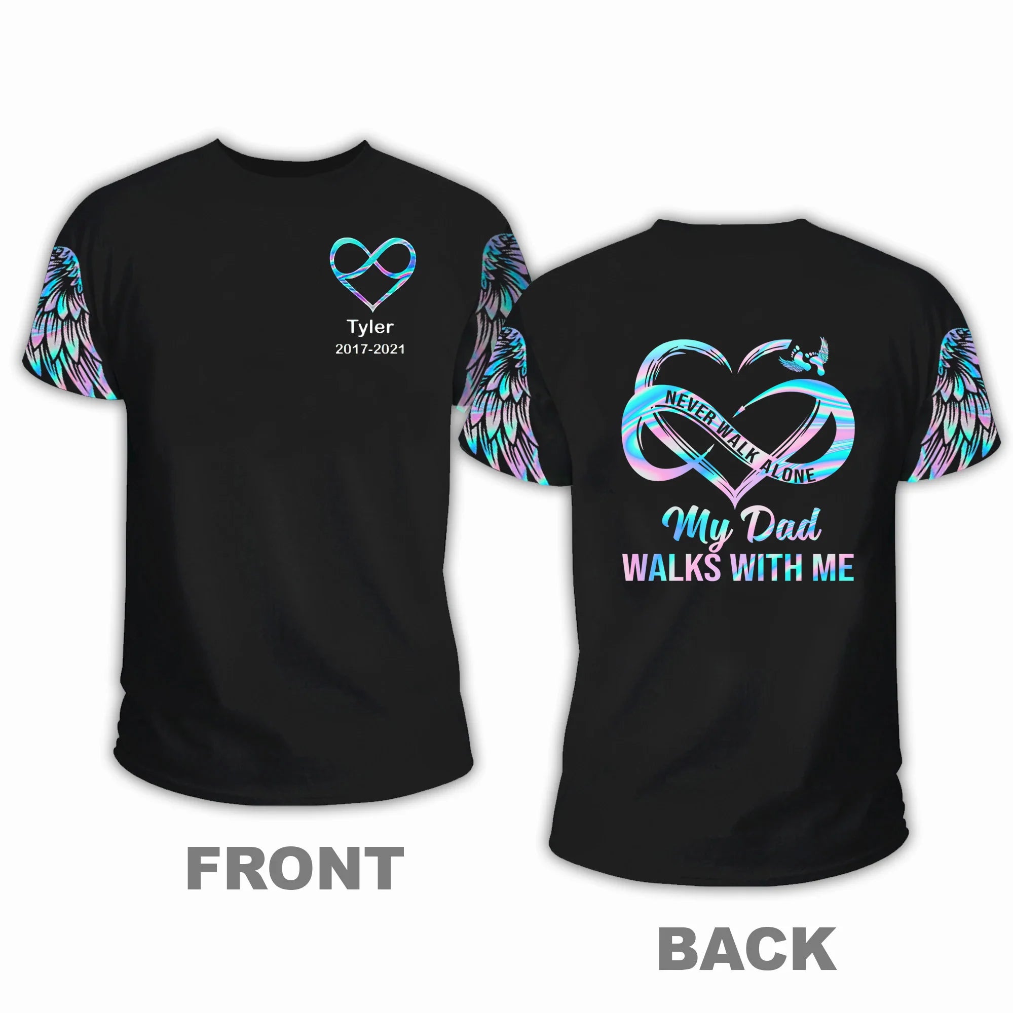 Personalized "My Dad Walks With Me" Memorial T-Shirt – Custom Name & Dates Keepsake Tee, Remembrance Gift