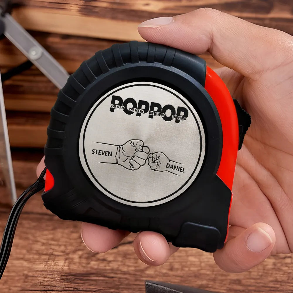 Custom Fist Bump Tape Measure – "Dad The Man The Myth The Legend" Personalized Tool with Kids Names, Father’s Day Gift for Dad