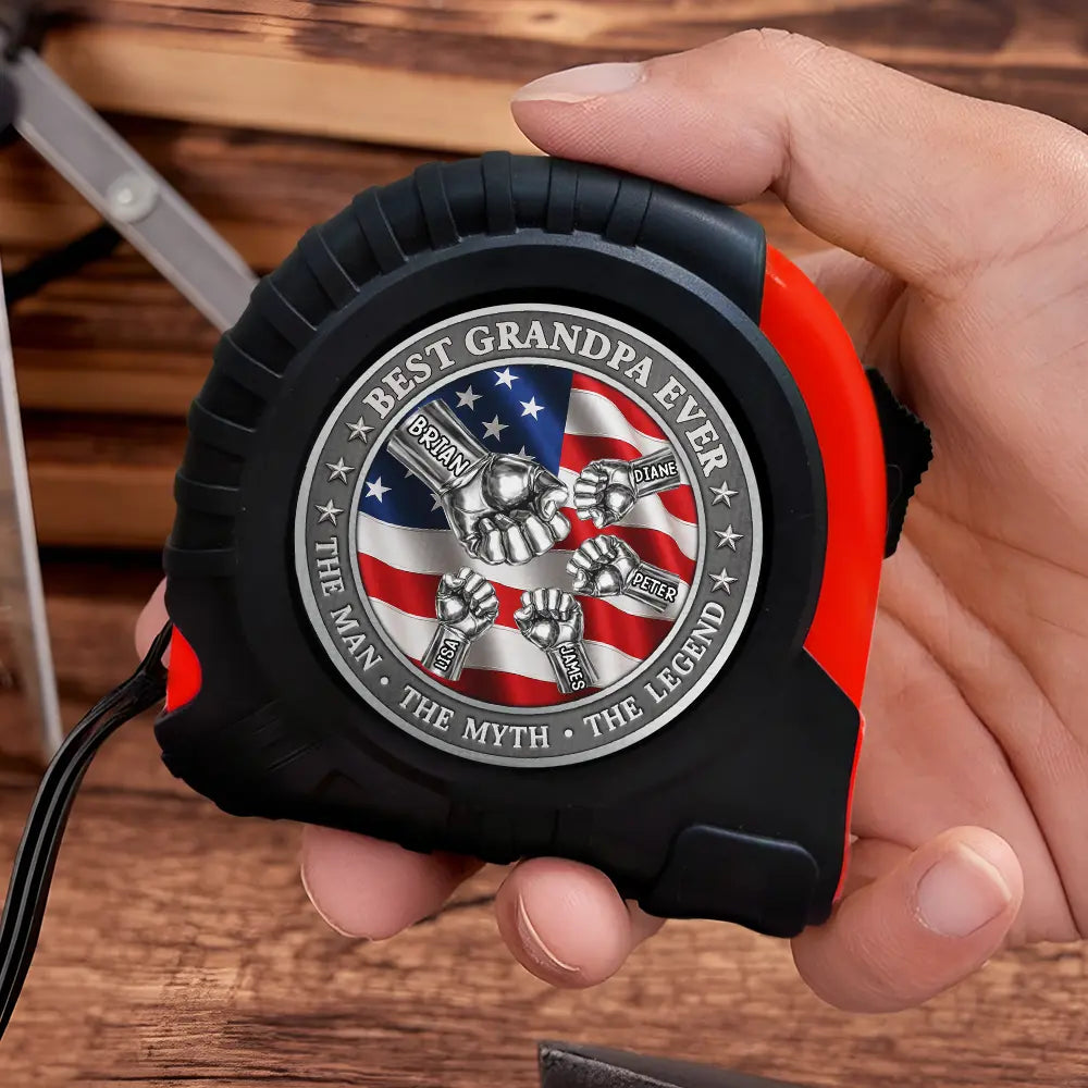 Best Daddy Ever The Man The Myth The Legend Custom Tape Measure – Patriotic Personalized Tool with Kids Names, Father’s Day Gift for Dad