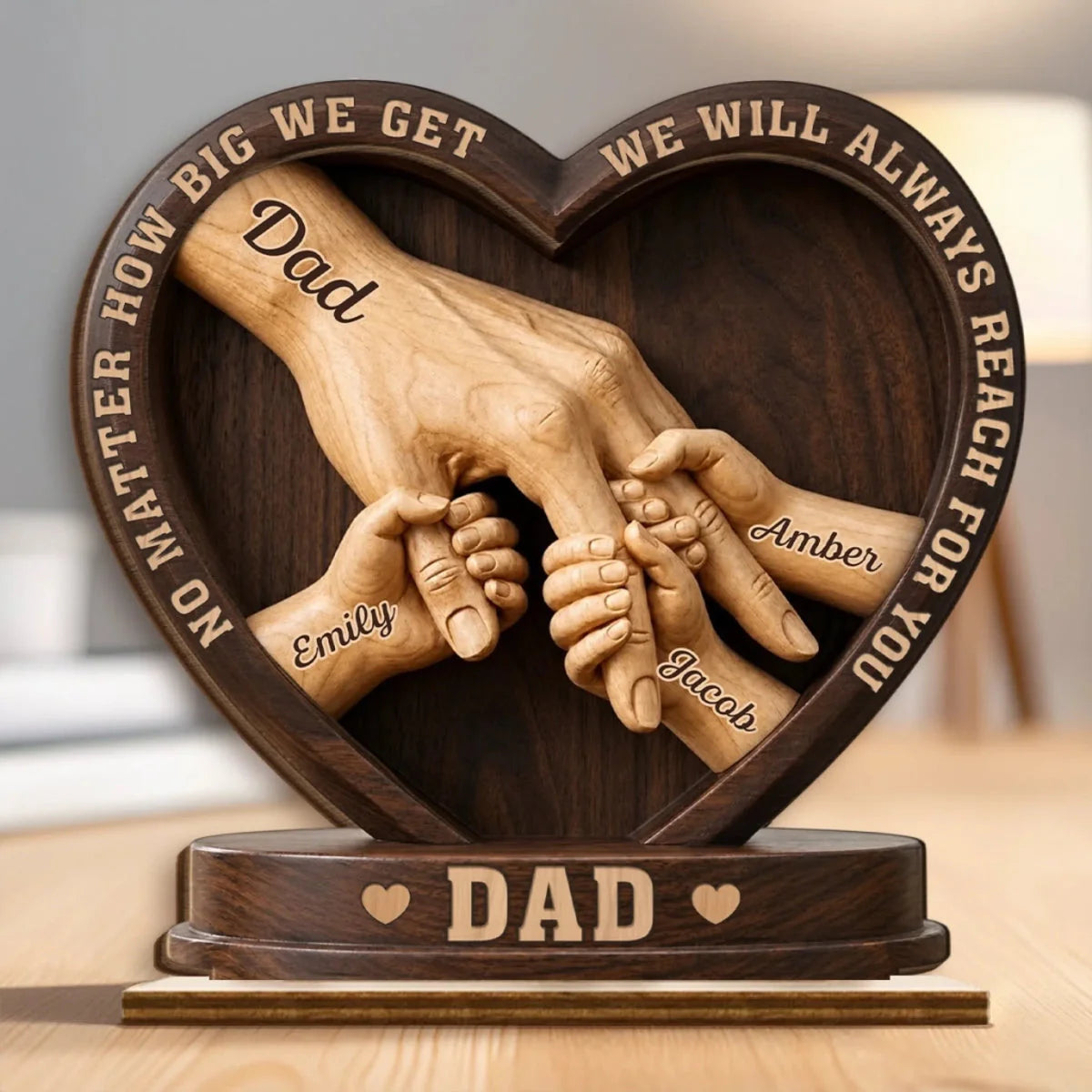 Custom "No Matter How Big We Get" Heart-Shaped Wooden Plaque – Personalized Father’s Day Gift for Dad/Grandpa with Kids’ Names