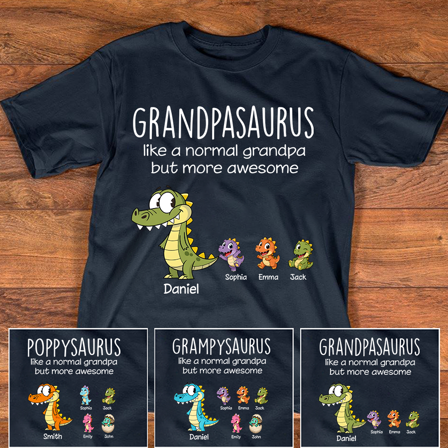 Personalized Grandpasaurus Dinosaur T-Shirt – Custom Grandkids Names Funny Grandpa Tee, Birthday Gift for Papa Poppy Gramps