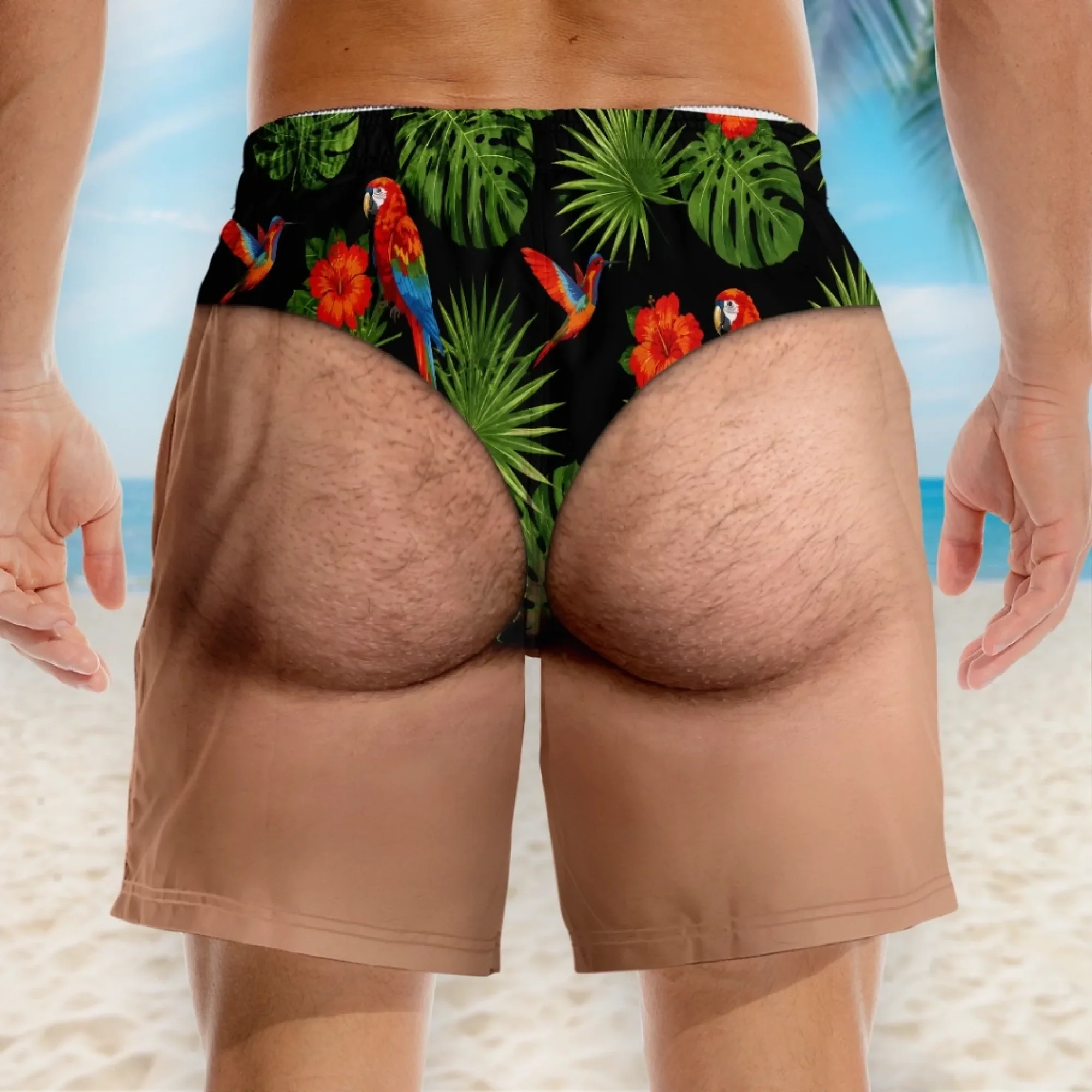 Custom Funny Men‘s Swim Trunks – Personalized Summer Vacation Beach Shorts, “Looking Good Naturally” Gift for Him