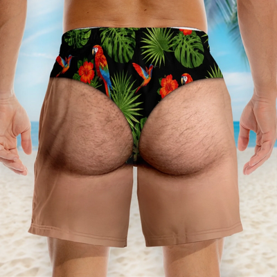 Custom Funny Men‘s Swim Trunks – Personalized Summer Vacation Beach Shorts, “Looking Good Naturally” Gift for Him