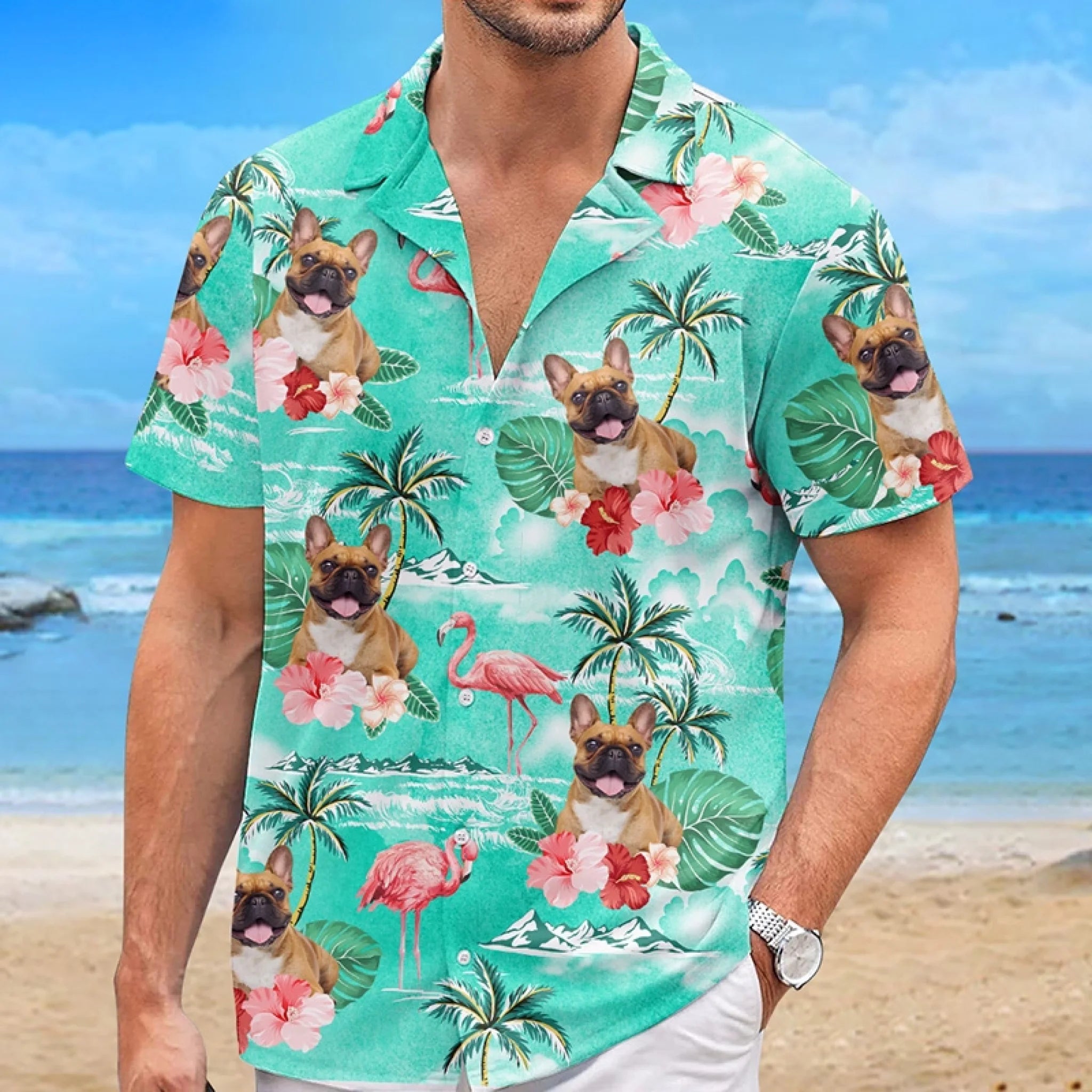 Custom Pet Photo Hawaiian Shirt – Personalized Dog & Cat Tropical Aloha Shirt, Summer Vacation Gift for Pet Owners