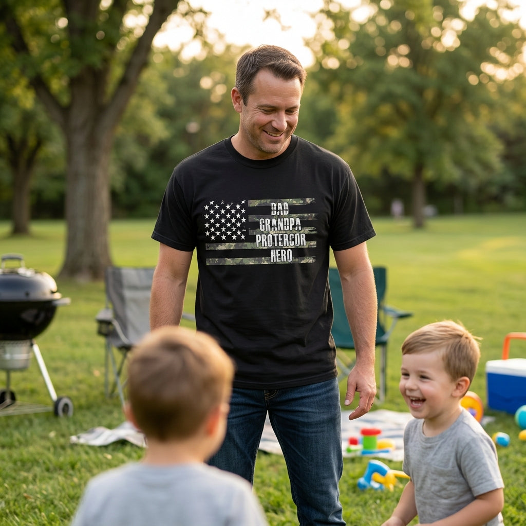 Custom Dad Grandpa Protector Hero T-Shirt – Personalized Papa Grandpa and Grandkids Names, Father’s Day Gift for Dad