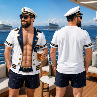 Custom Skin Tone Captain of Chaos T-Shirt – Personalized Funny Nautical Uniform Illusion Shirt, Birthday and Boat Party Gift for Men