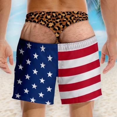 Custom Funny Men’s Swim Trunks – Choose Skin Tone, Underwear & Shorts Pattern, Birthday & Beach Vacation Gift for Him