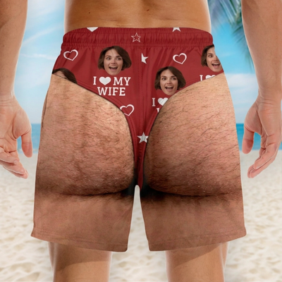 Custom Photo Men‘s Swim Trunks – Personalized Face Print Beach Shorts, Funny Patriotic Summer Vacation Swimwear for Men