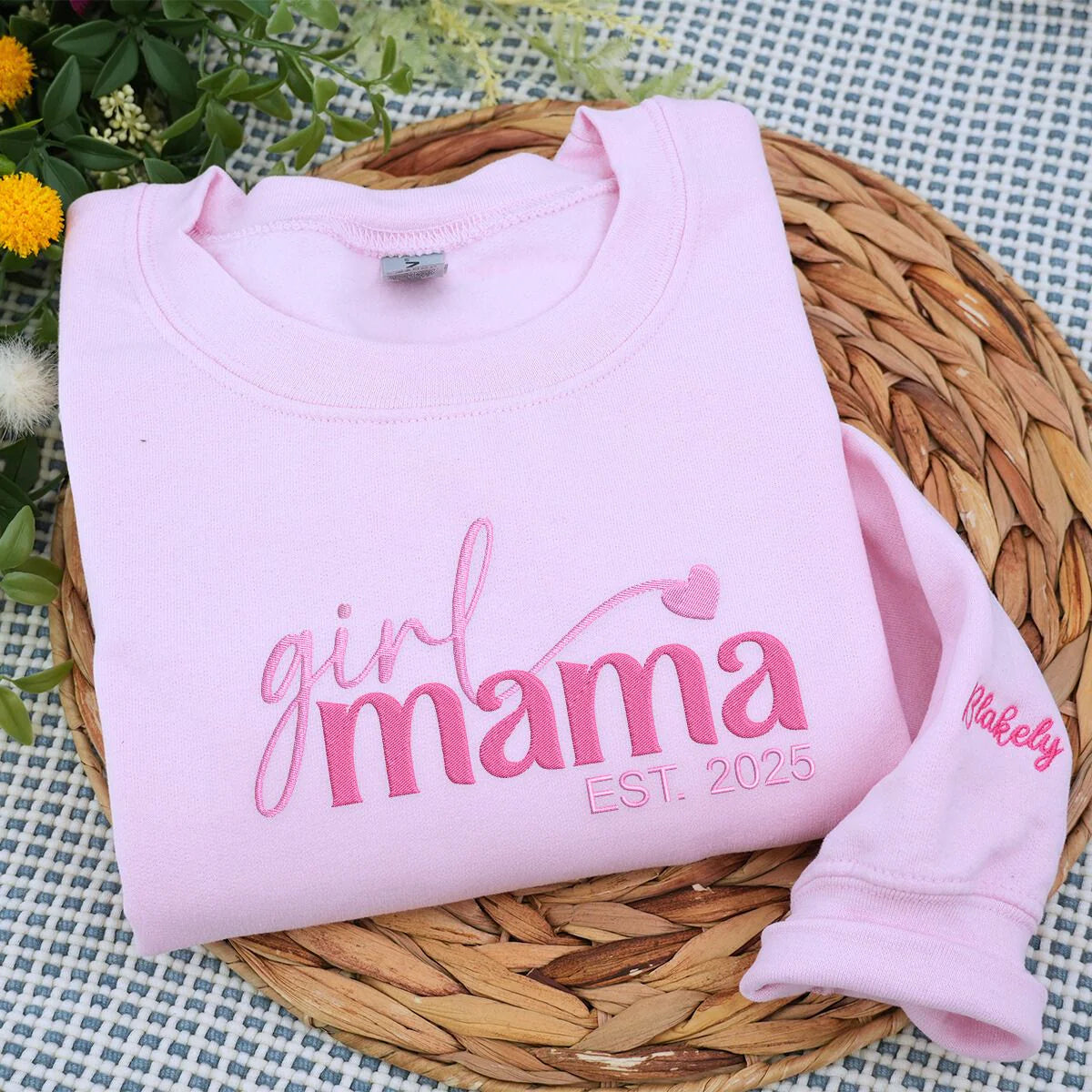 Custom Girl Mama Sweatshirt or Hoodie with Kid Names on Sleeve - Embroidered Gift for Girl Mama