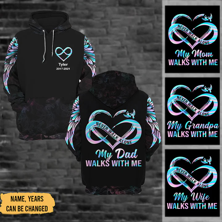 Personalized "My Dad Walks With Me" Memorial All-Over Print Hoodie – Custom Remembrance Keepsake