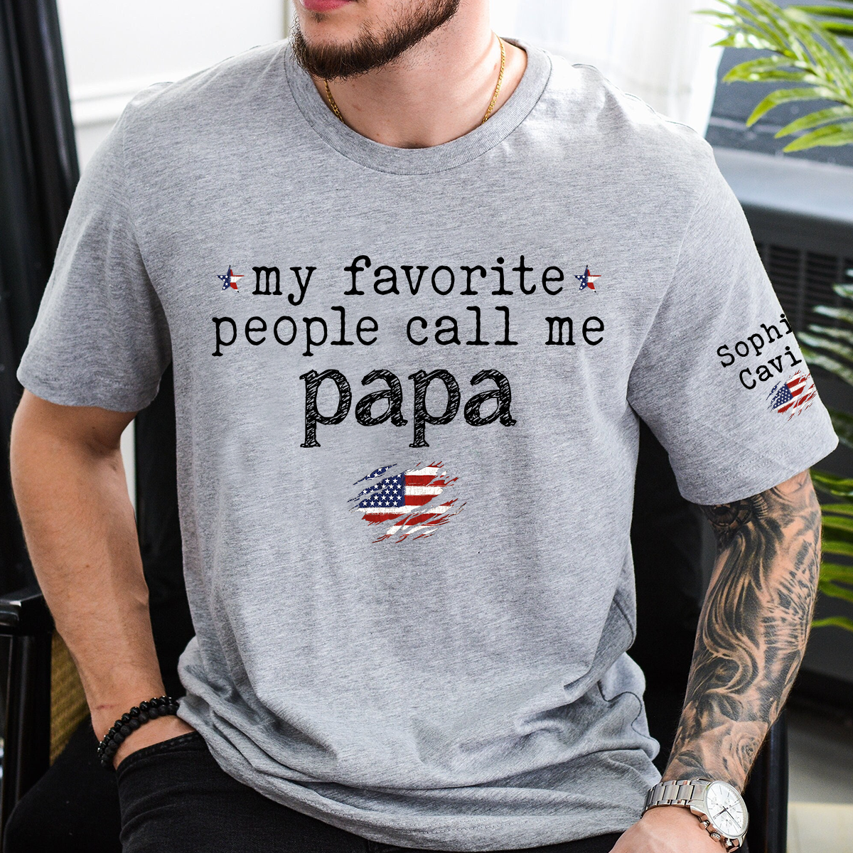 Custom Grandpa Shirt – My Favorite People Call Me Papa American Flag Tee, Personalized Family Gift for Men