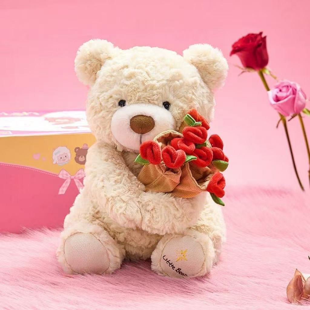 Convertible Love: Snuggly Teddy with Preserved Rose Bouquet - Romantic Valentine's Gift for Her