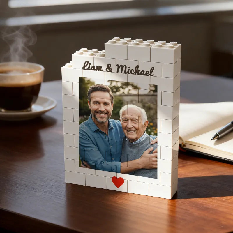 Custom Photo Brick Puzzle Frame – Personalized Building Block Photo Decor, Meaningful Father’s Day Gift for Dad