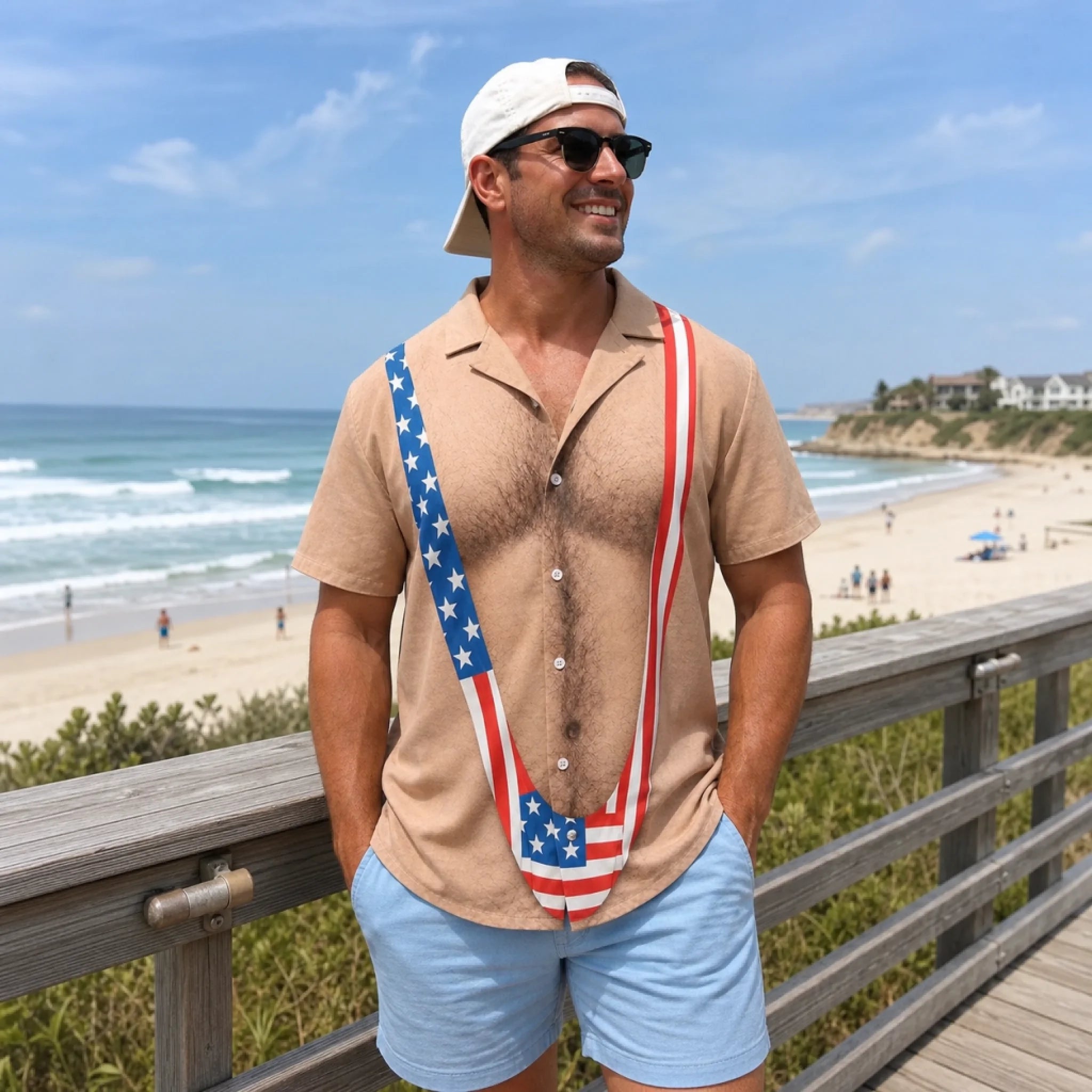 Custom Skin Tone American Flag Funny Hawaiian Shirt – Personalized Proud and Free Illusion Aloha Shirt, Patriotic Summer Gift for Men