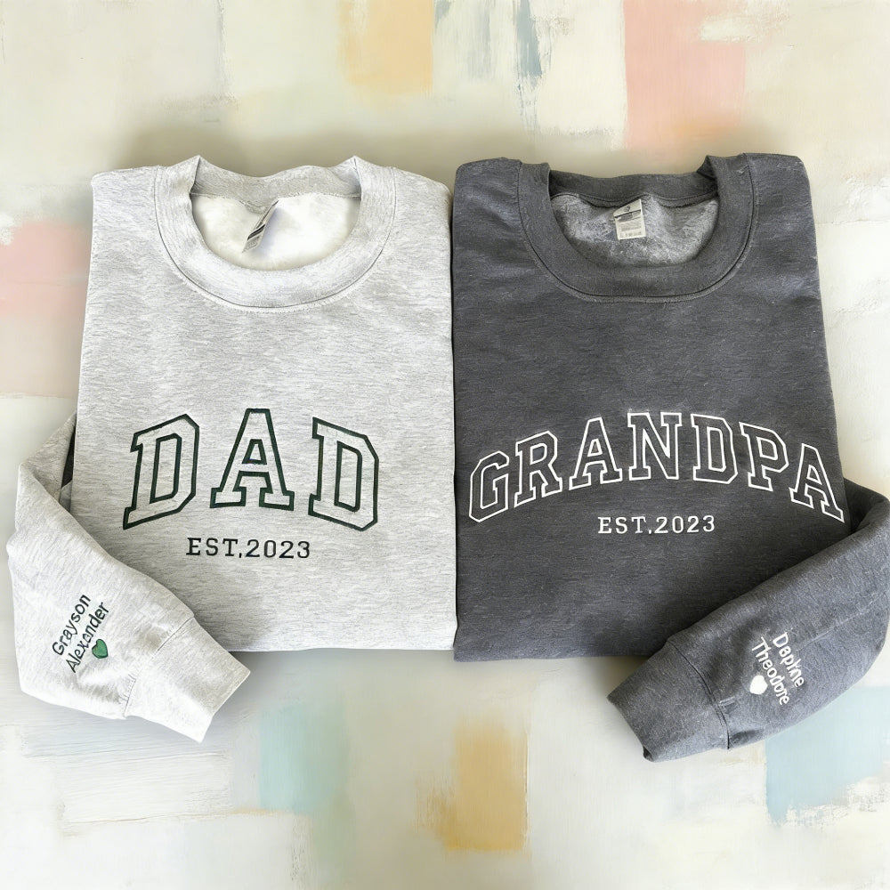 Custom DAD/GRANDPA Embroidered Sweatshirt with Kids Names on Sleeve - Personalized Father's Day Gift