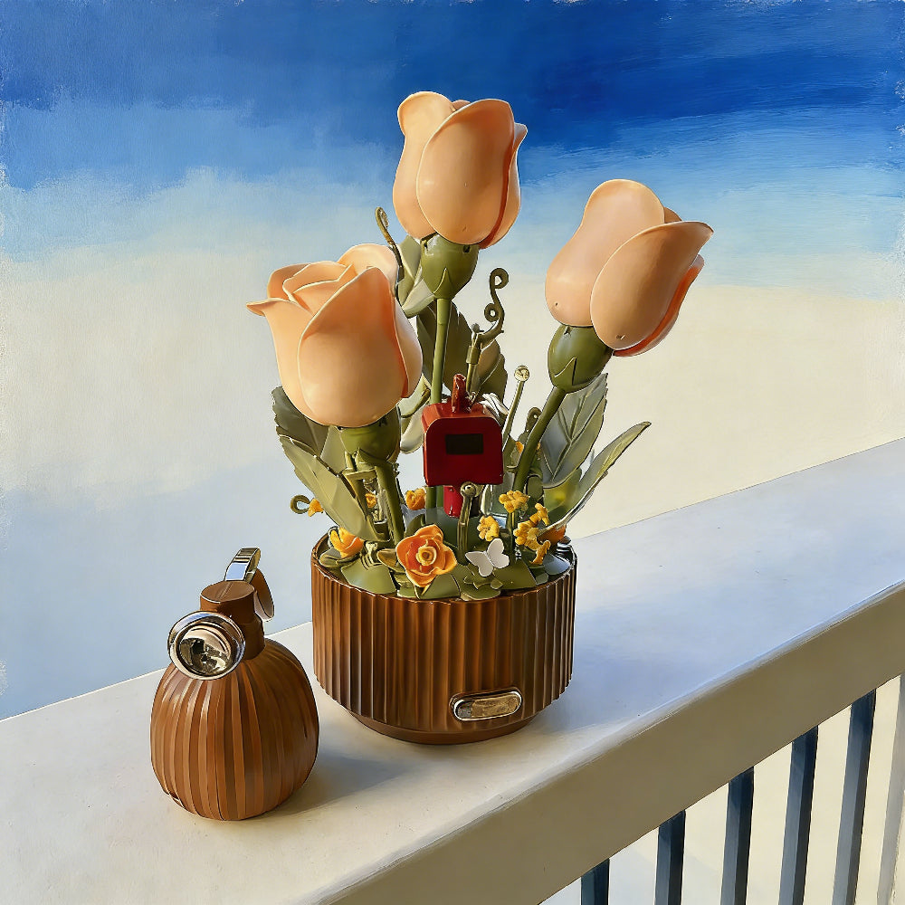 Custom Blooming Rose Building Block Set - DIY Flower Bouquet for Birthday, Valentine's Day