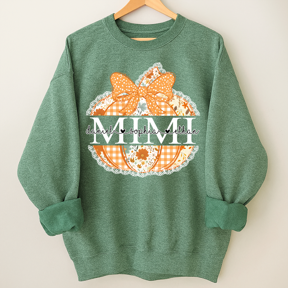 Personalized Mimi Pumpkin T-Shirt with Grandkids Names – Custom Fall Floral Sweatshirt, Grandma Thanksgiving Gift Apparel