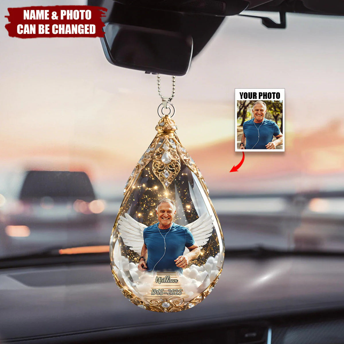 Custom Photo Memorial Car Ornament – Personalized Sympathy Keepsake Gift for Loss of Mom and Dad