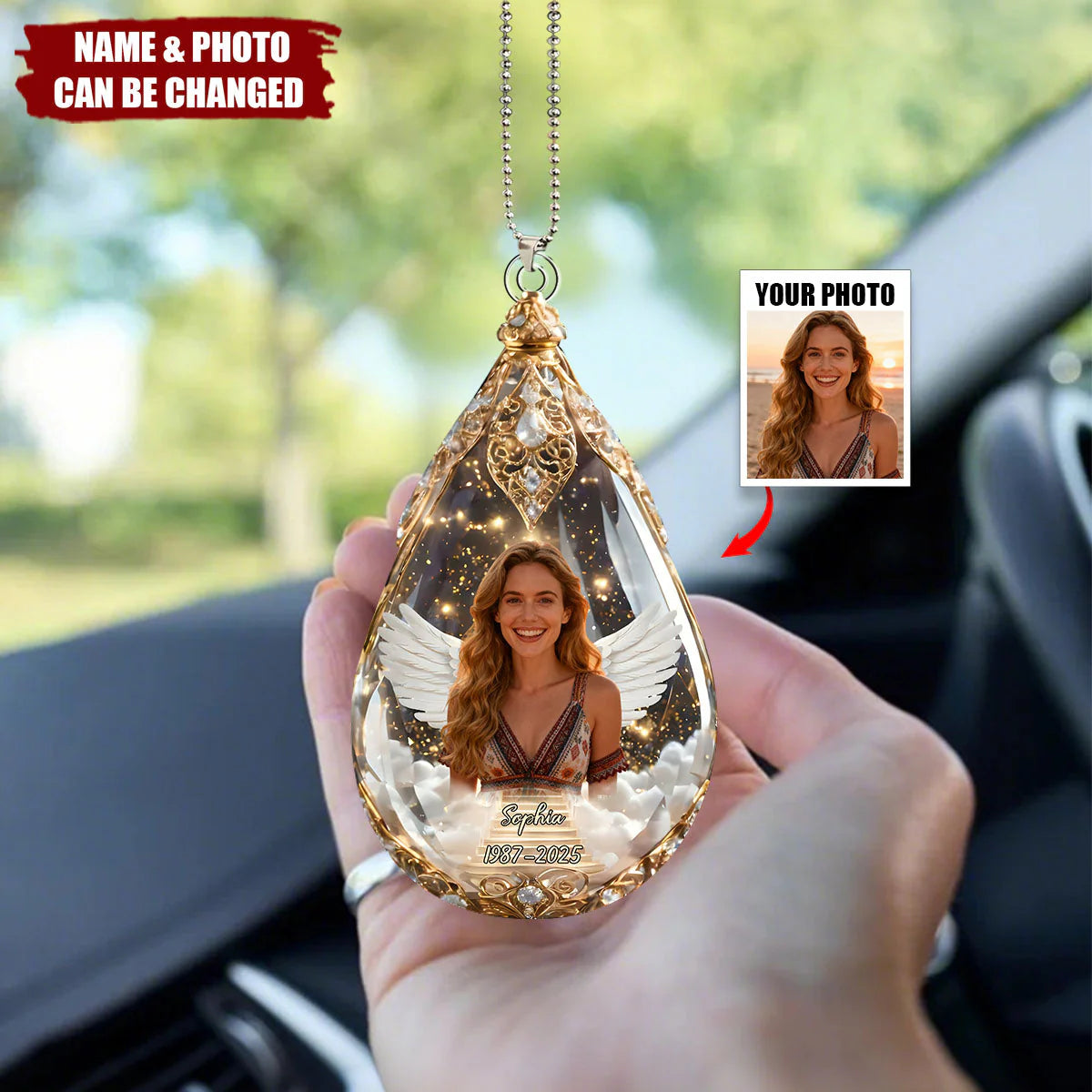 Custom Photo Memorial Car Ornament – Personalized Sympathy Keepsake Gift for Loss of Mom and Dad