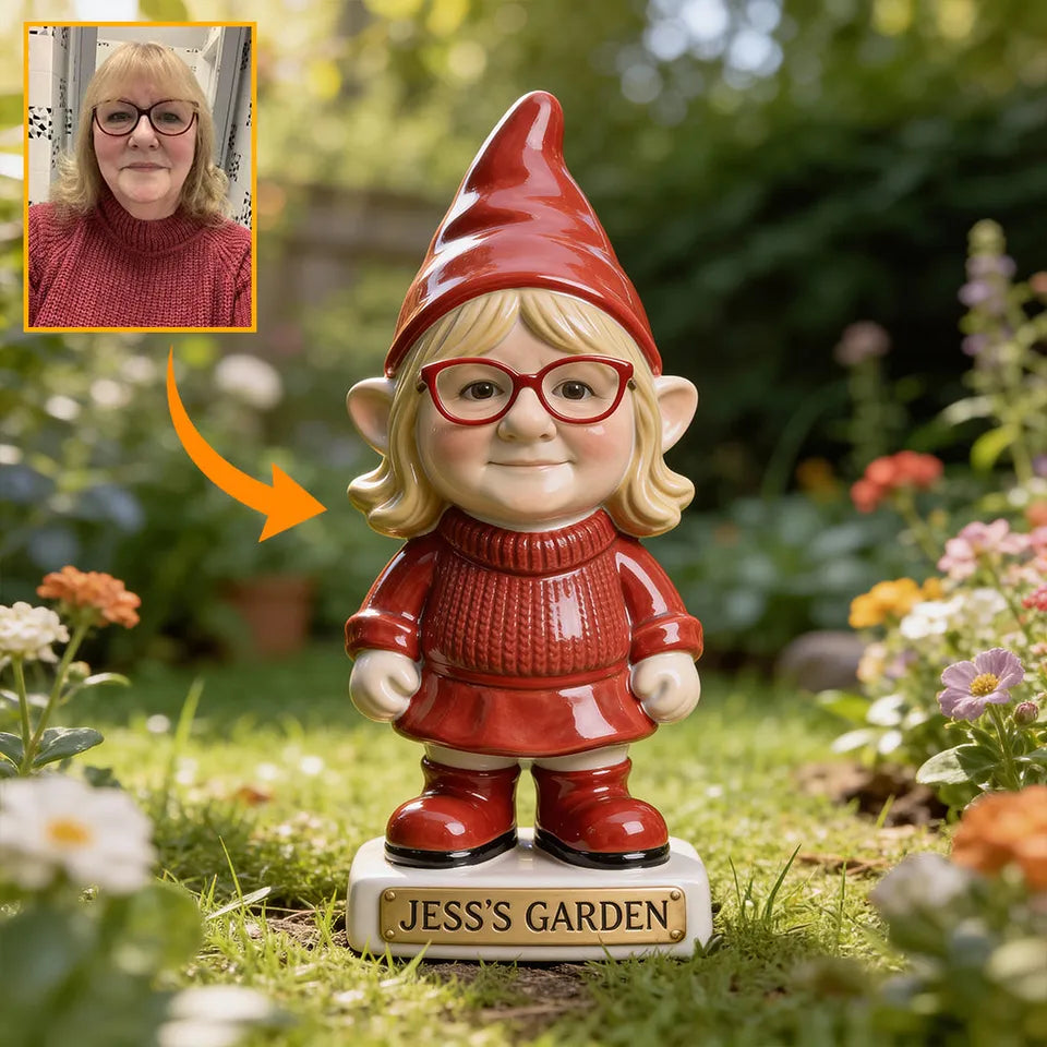 Custom Gnome From Any Photo - Personalized Gardening Metal Plaque Stake