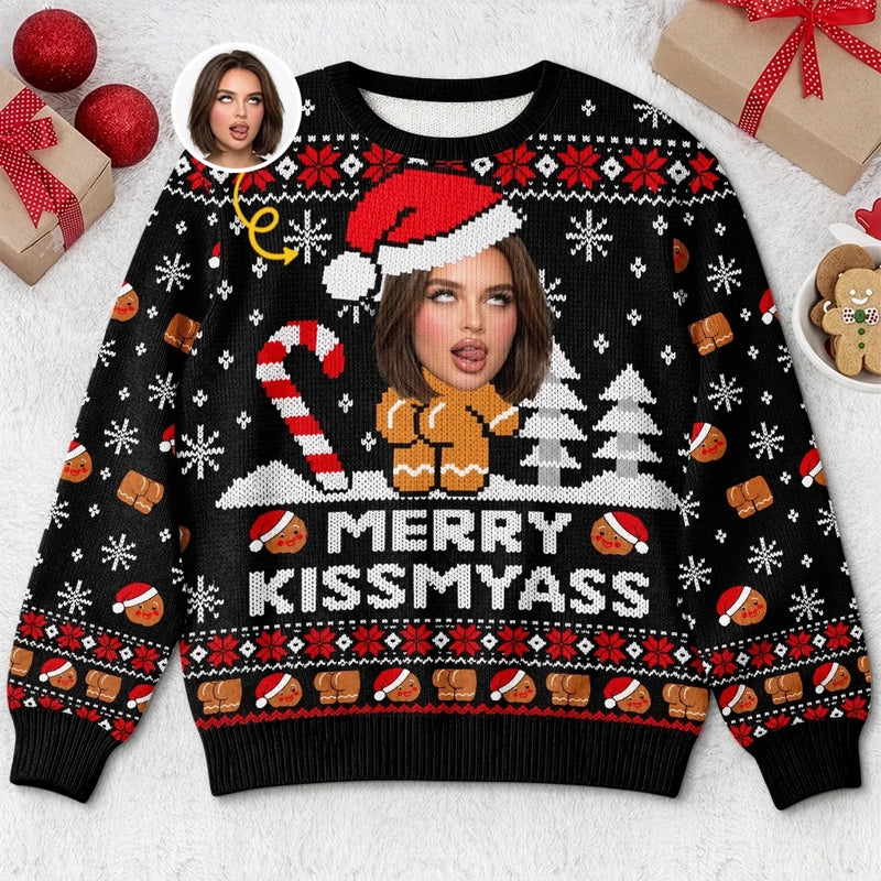 Hilarious Custom Photo Merry Kissmyass Christmas Ugly Sweater To Steal The Spotlight At Holiday Parties