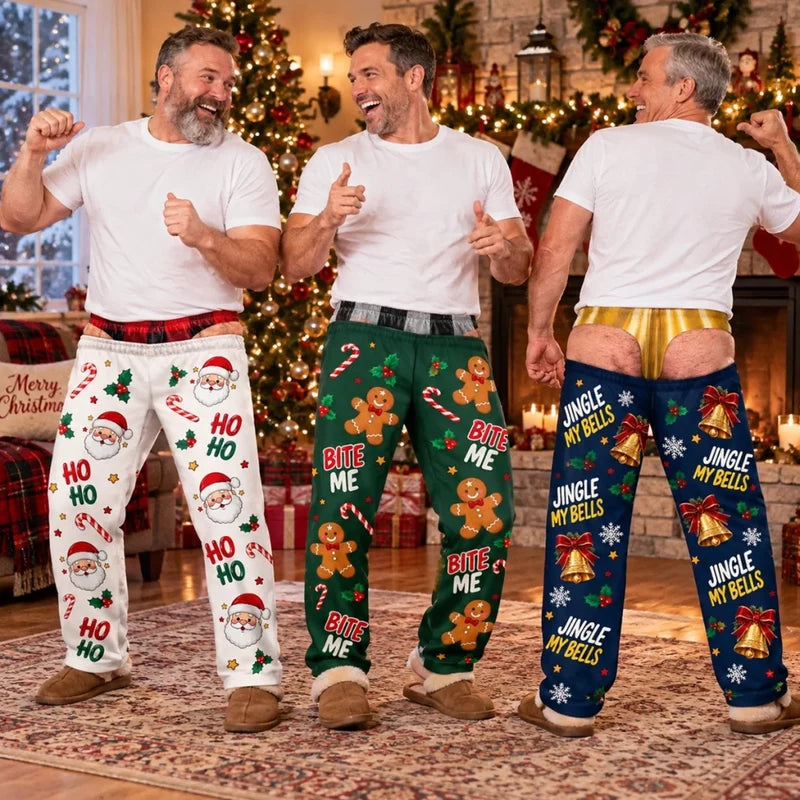 Hilarious Santa Ho Ho Ho Optical Illusion Christmas Pajama Pants, Funny Novelty Holiday Loungewear For Men, Christmas Gift For Husband Dad Grandpa