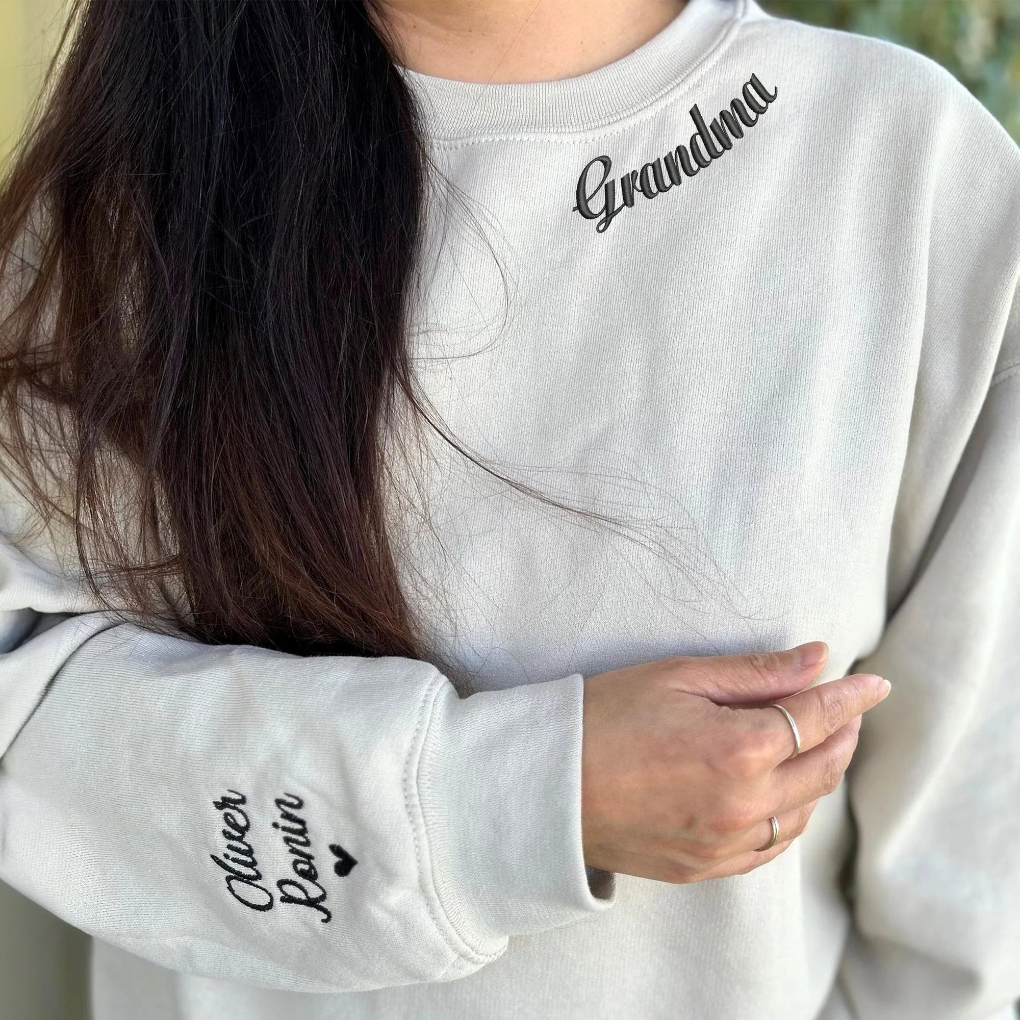 Custom Nini Sweatshirt or Hoodie with Embroidered Child's Names on Sleeve