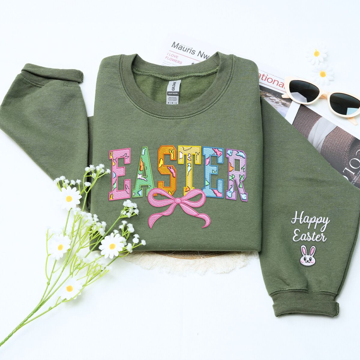 Happy Easter Sweatshirt or Hoodie, Custom Embroidered Gift for Easter Day