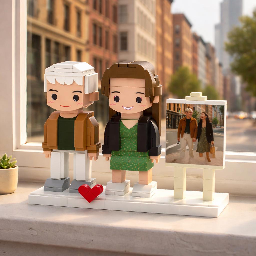 Custom Brick Figurine Couple with Photo Frame – Personalized Keepsake Gift for Wedding, Anniversary, Valentine’s Day