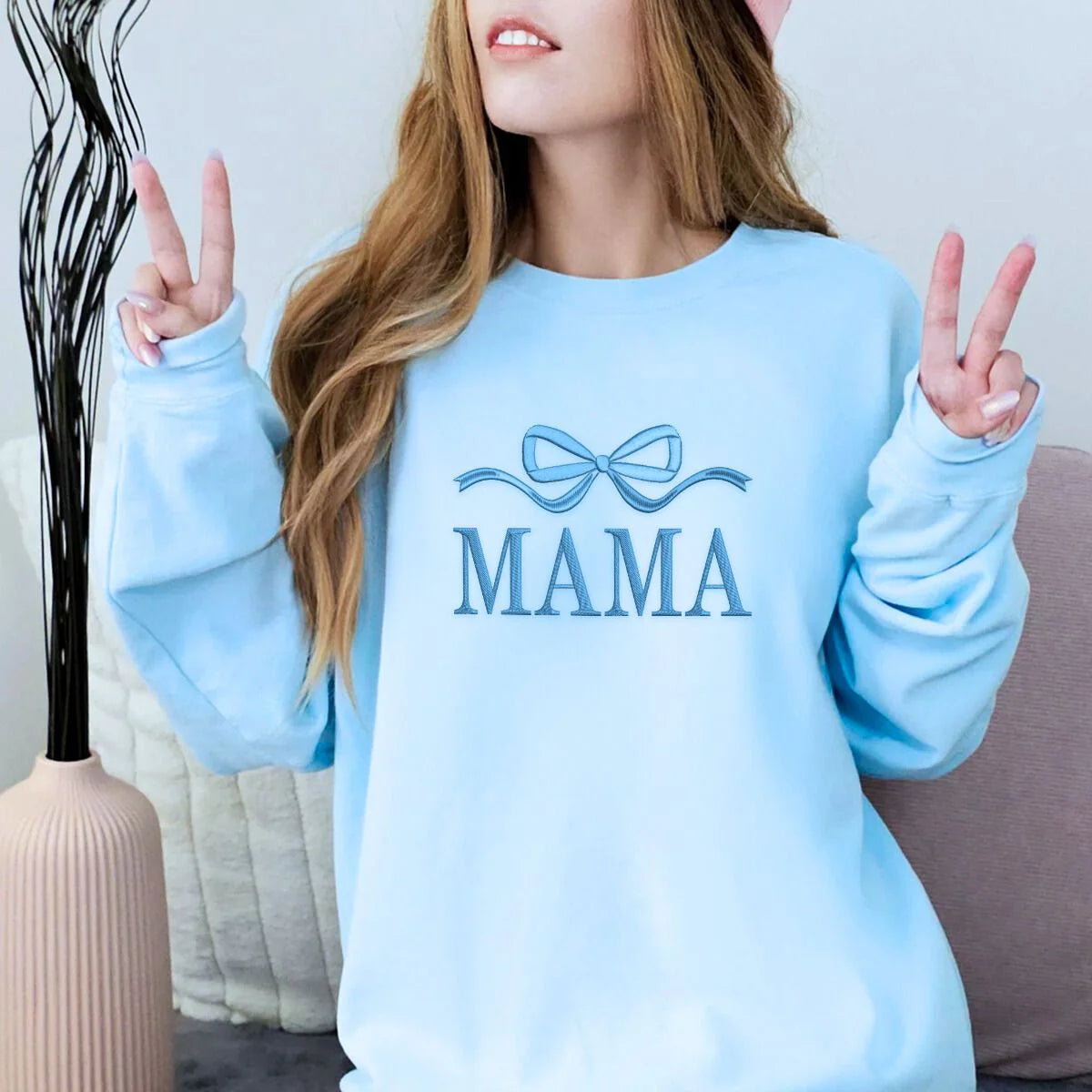 Mama Bow T-Shirt or Sweatshirt, Custom Embroidered Mother's Day Gift for Mom
