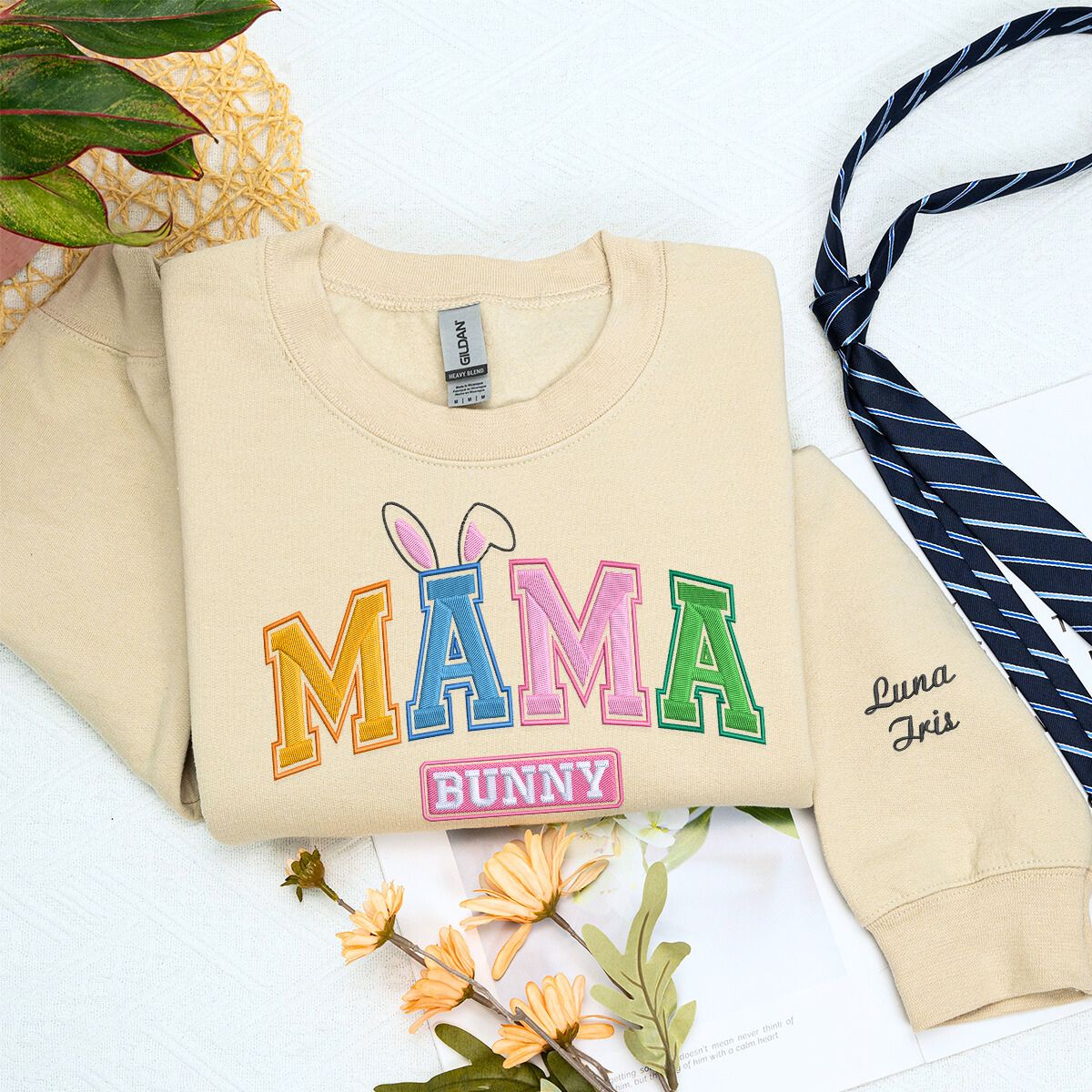 Mama Bunny Sweatshirt or Hoodie, Custom Embroidered Easter Gift For Mom, Grandma