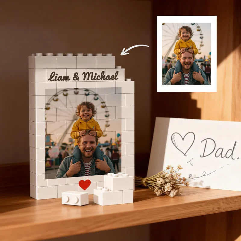 Custom Photo Brick Puzzle Frame – Personalized Building Block Photo Decor, Meaningful Father’s Day Gift for Dad