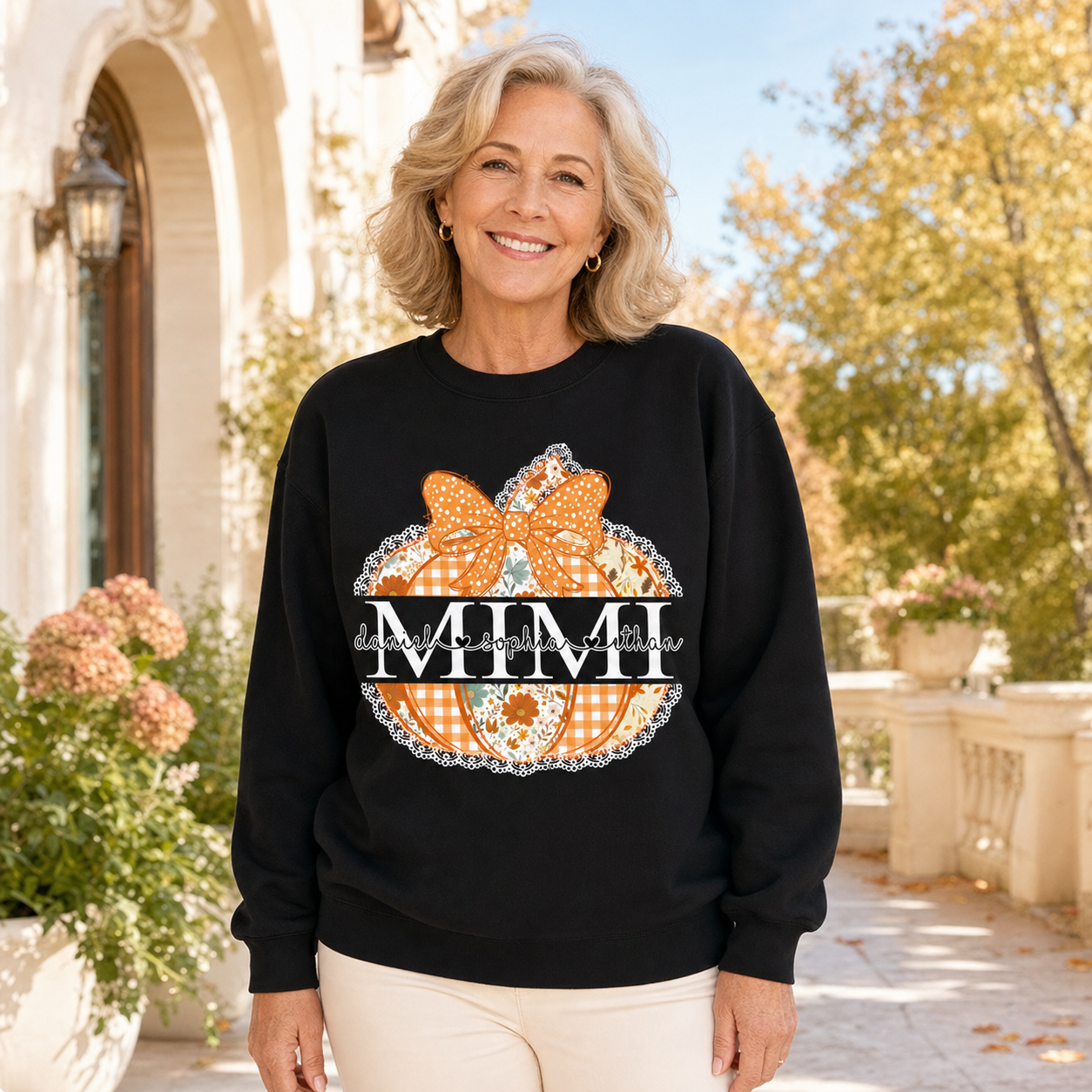 Personalized Mimi Pumpkin Sweatshirt with Grandkids Names – Custom Fall Floral Sweatshirt, Grandma Thanksgiving Gift Apparel