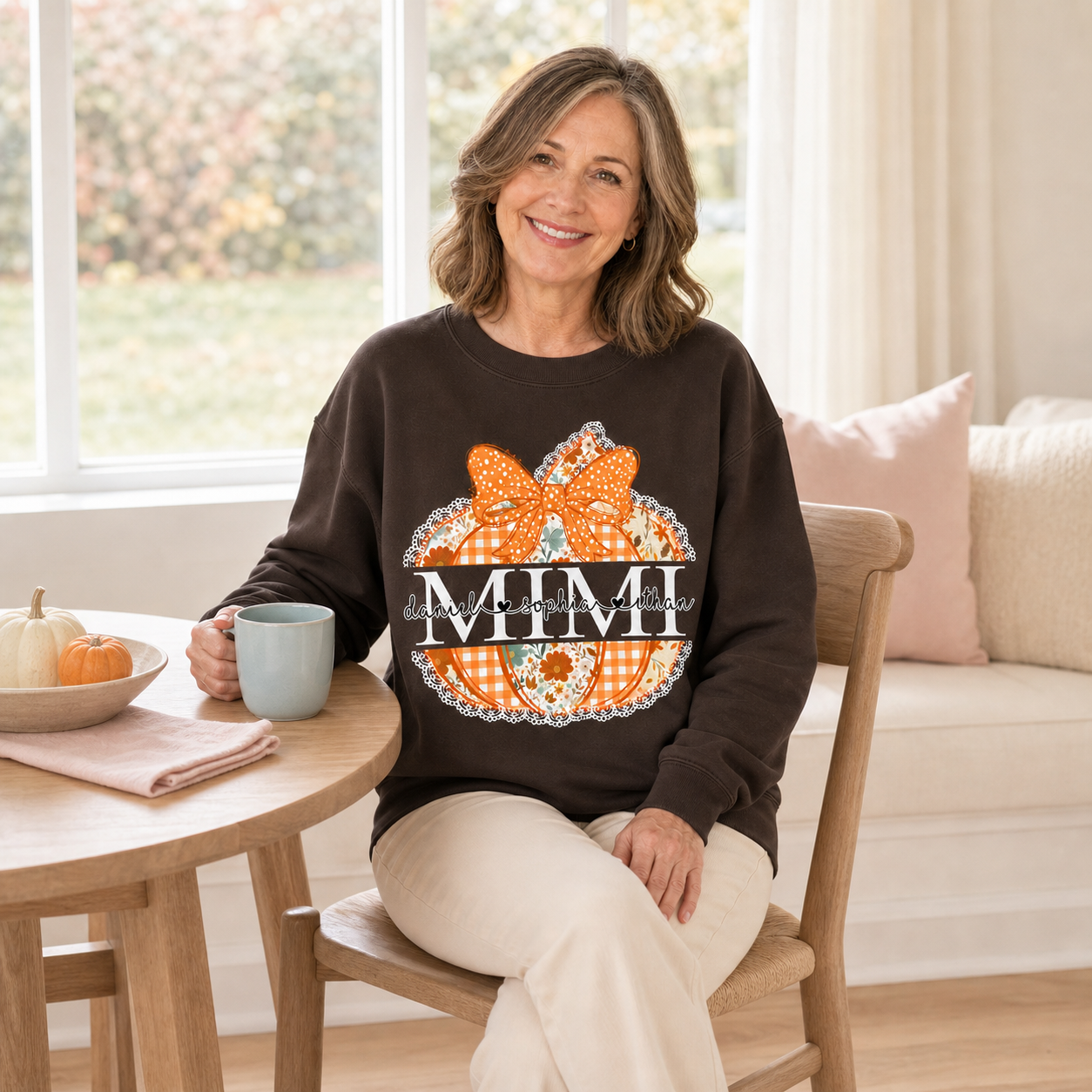 Personalized Mimi Pumpkin Sweatshirt with Grandkids Names – Custom Fall Floral Sweatshirt, Grandma Thanksgiving Gift Apparel