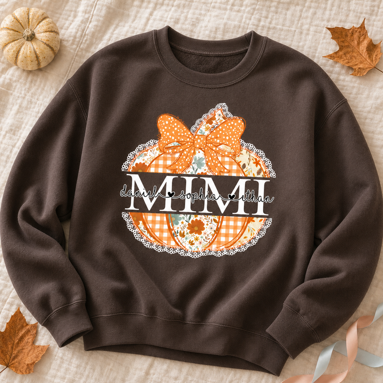 Personalized Mimi Pumpkin Sweatshirt with Grandkids Names – Custom Fall Floral Sweatshirt, Grandma Thanksgiving Gift Apparel