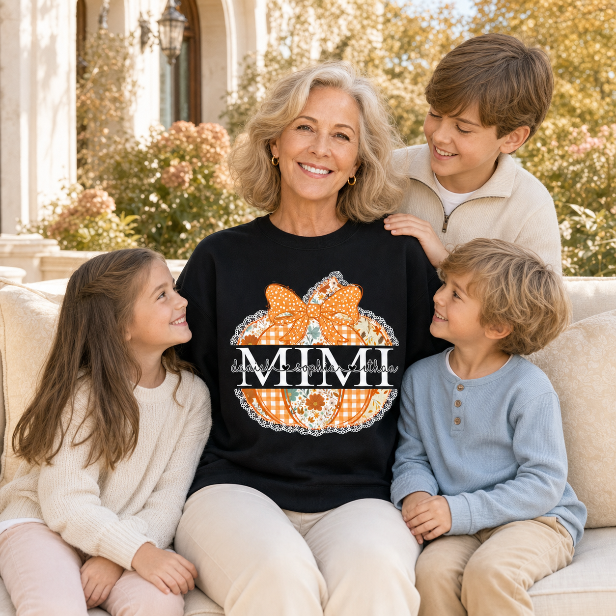 Personalized Mimi Pumpkin Sweatshirt with Grandkids Names – Custom Fall Floral Sweatshirt, Grandma Thanksgiving Gift Apparel