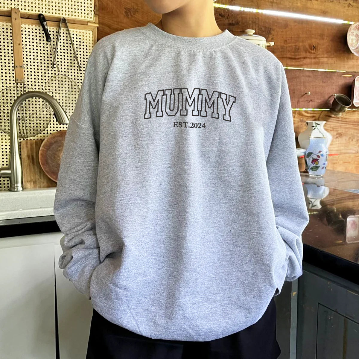 Custom Mummy Hoodie or Sweatshirt with Embroidered Kids Names on Sleeve