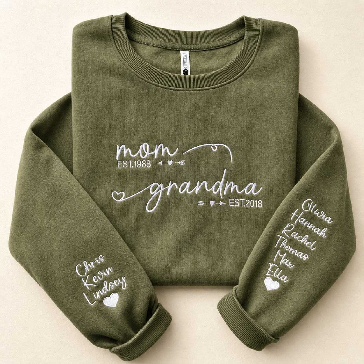 Personalized Mom & Grandma Embroidered Sweatshirt with Kids’ Names on Sleeves – Custom Est Year Mother’s Day Gift