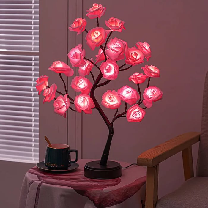 Forever Rose Tree Lamp – Eternal Gift for Mom, Girlfriend, Wife – Handmade Warm Glow Night Light with Customizable Name