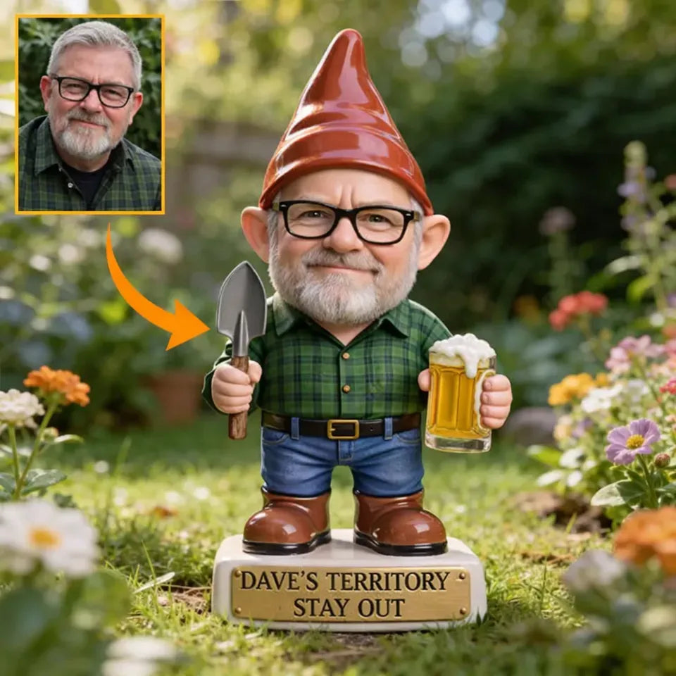 Custom Gnome From Any Photo - Personalized Gardening Metal Plaque Stake