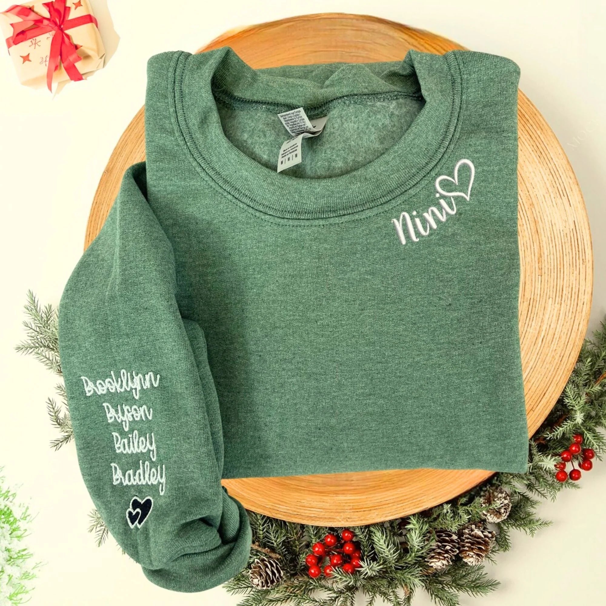 Custom Nini Sweatshirt or Hoodie with Embroidered Child's Names on Sleeve